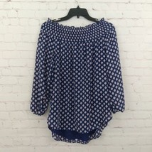 Michael Kors Blouse Womens Small Blue Floral Geometric Off The Shoulder Boho - $17.99