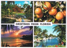 Florida Postcard Multi View Oranges Cypress Gardens Sunset Marina - $2.96