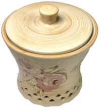 Laura Ashley Lifestyles Bathroom Pink Rose Print Ceramic Vintage Jar Con... - $556.66 MXN