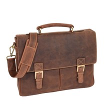 DR376 Men&#39;s Leather Cross Body Flap Over Briefcase Tan - £110.52 GBP