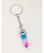 Rainbow Crystal Key Chain Purse Charm Crystal Silver Zipper Pull  - £7.82 GBP