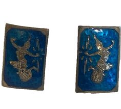 Vintage Thai (Siam) Earrings Blue Enamel with Sterling Silver Inlay Rect... - $37.99