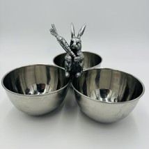 Nicole Miller Rabbit Candy Dish Platter Bunny Silver Easter Nut Bowls - £47.81 GBP