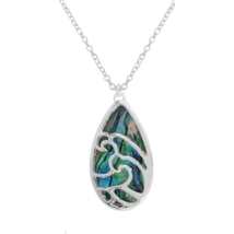 Silver Wave with Abalone Teardrop Double Pendant Necklace - £11.16 GBP