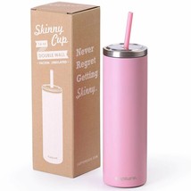 Cupture Skinny Cup 16 oz. Double Wall Insulated Stainless Steel Tumbler ~ Pink - £20.92 GBP