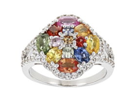 Multi Color Sapphire Rhodium Over Sterling Silver Ring Size 7 8 9 10 - £972.95 GBP