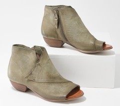 Miz Mooz Leather Wide Width Peep-Toe Booties - Camp in Sage 6.5-7W - £101.11 GBP