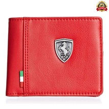 NEW Scuderia Ferrari SF Metal Logo Bifold Genuine Leather Men Wallet Red - £26.18 GBP