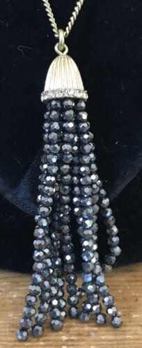 J Crew Goldtone Crystal Hematite Tassel Beaded Necklace Pendant Chain 14.5" Drop - $39.99