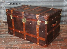 English Handmade Leather Coffee Table Trunk Antique Leather Chests - $805.05