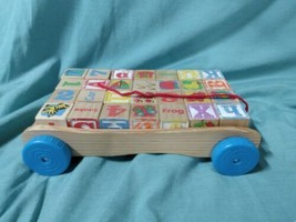 Classic wooden ABC123 Block wagon w pull-string Toddler Toy 28 6 sided blocks - £13.48 GBP
