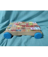 Classic wooden ABC123 Block wagon w pull-string Toddler Toy 28 6 sided b... - $16.82