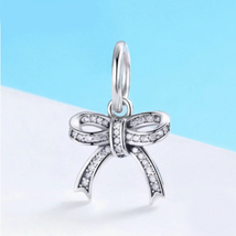 925 Sterling Silver Sweet Bowknot Zirconia Charm Pendant for Bracelet &amp; ... - $367.96 MXN