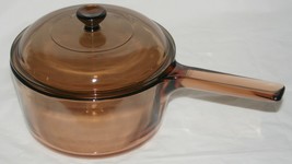 Vision Corning Ware 1.5 Liter Sauce Pan Pot Brown Amber w/Pyrex Lid USA VGUC B - £24.55 GBP