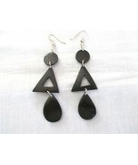 BLACK COCONUT SHELL 3 PART LONG ROUND TRIANGLE DROPLET HAND PAINTED EARR... - €6,86 EUR