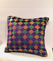 Mardi Gras PGG Harlequin Fabric Pillow - 14&quot; x 14&quot; - £12.78 GBP