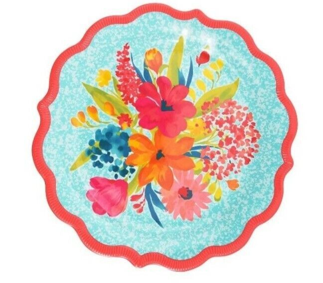 Primary image for Four (4) Pioneer Woman ~ Melamine ~ Sunny Days ~ Coral  ~ 10.7" Dinner Plates