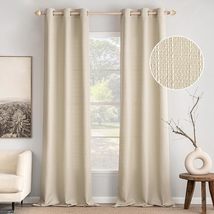 MIULEE Cream Beige Faux Linen Textured Curtains 72 Inch Length 2 Panels, W37xL72 - £16.51 GBP