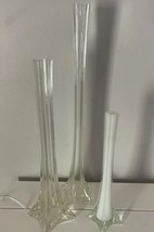 Lot 3 Vintage Clear Glass Swung Decorative Vases 20, 16, 12”  MCM - $37.99