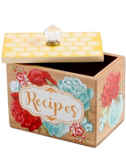 Pioneer Woman ~ BLOSSOM JUBILEE ~ Acacia Wood ~ Recipe Box ~ Crystal Knob Item image 3