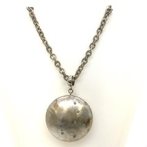 Vtg Sign A&amp;M Sterling Rhinestones Round Pendant Rolo Chain Toggle Necklace sz 24 - £205.82 GBP