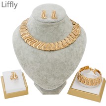 Women Dubai Gold Jewelry Sets Fashion Necklace Bracelet Ring Earrings African Br - £17.97 GBP