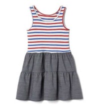New Gap Kids Girls Tiered Red White Blue Striped Chambray Lined Tank Dre... - $24.74