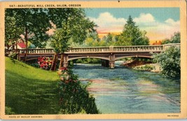 Linen Postcard Bridge over Mill Creek Salem Oregon - £6.94 GBP