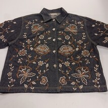 New Direction RN#94153 Women’s XL Black Embroidered Floral Denim Jacket Chest 50 image 10