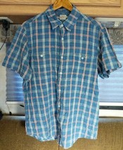 FAHERTY Button Up Men&#39;s Large Shirt Short Sleeve Cotton Blue Red Plaid EE - $22.97