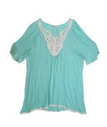 Spin Shirt Women 3XL Turquoise Green White Dressy Top Lace Front USA Made - £10.31 GBP
