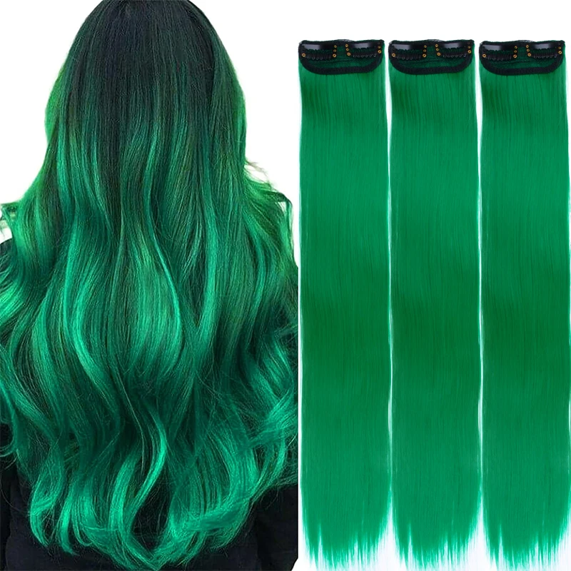 Colored Party Highlights Colorful Clip in Hair Extensions 22 inch Straight - $18.44 - $19.45