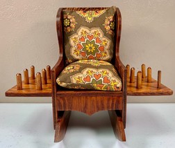 Vintage Rocking Chair Pin Cushion Wooden Thread Spool Holder - $31.49