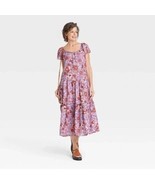 Knox Rose NWT Women&#39;s Med Purple Haze Floral Flutter Short Sleeve A-Line... - $27.60