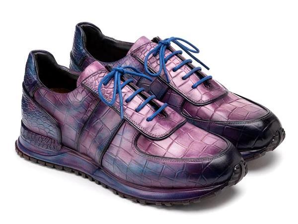 Paul Parkman Mens Shoes Sneakers Blue Purple Leather Handmade Luxury LB7... - $379.99