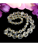 CRYSTAL CLEAR Graduated BEADED NECKLACE Faceted Glass Goldtone Chain Cho... - $34.15 CAD