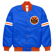  New York Knicks Letterman College Bomber Baseball Varsity Jacket Blue Satin - £83.81 GBP