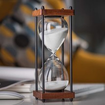 Decorative Hourglass One Hour 60 Minute Timer Wooden Stand White Sand Home Decor - $41.44