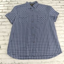 Kenneth Cole Reaction Shirt Mens XXL Blue Plaid Pearl Snap Short Sleeve - $17.95