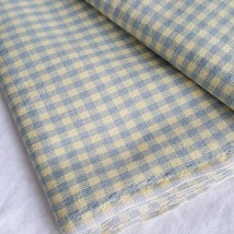 2.78 yds - Pale Yellow &amp; Gray-Blue Checked Gingham Gabardine Fabric - 57&quot; x 100&quot; - £18.83 GBP