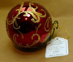 Mouth Blown Hand Painted RED Gold Glass Laved Christmas Ornament Romania - £29.30 GBP