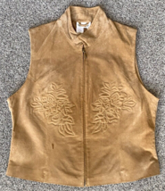 Coldwater Creek Genuine Embossed Suede Tan Leather Vest Western Women’s Sz L - £14.69 GBP