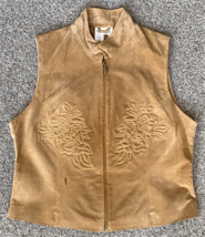 Coldwater Creek Genuine Embossed Suede Tan Leather Vest Western Women’s Sz L - £14.64 GBP