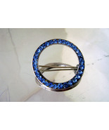 Art Deco Sterling Brooch Sapphire Blue Rhinestone Round Pin 1940s - £25.71 GBP