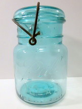 Vtg Ball Ideal Aqua Canning Jar Number 3 With Wire Bail And Glass Lid Approx 5&quot; - £11.74 GBP