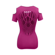 Ladies Half Sleeve Shoulder Cutoffs Shirts Sugar Skull Lace Design on ba... - $281.58 CAD