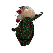 Rustic Primitive Christmas Angel Doll Green Holly Dress White Hair Decor - $12.41 CAD