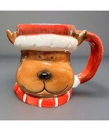 Holiday Time  Reindeer Deer Head Mug Cup Christmas 3D Brown Red Handle - $14.85