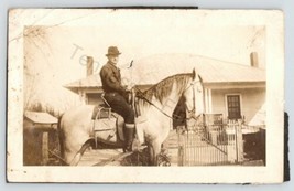 Man Riding A Horse in Front of House Sepia Snapshot Portrait Picture Photo - £13.37 GBP