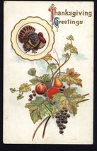 THANKSGIVING GREETINGS - Turkey grapes fruit * mailed to Riverside Iowa ... - $4.90